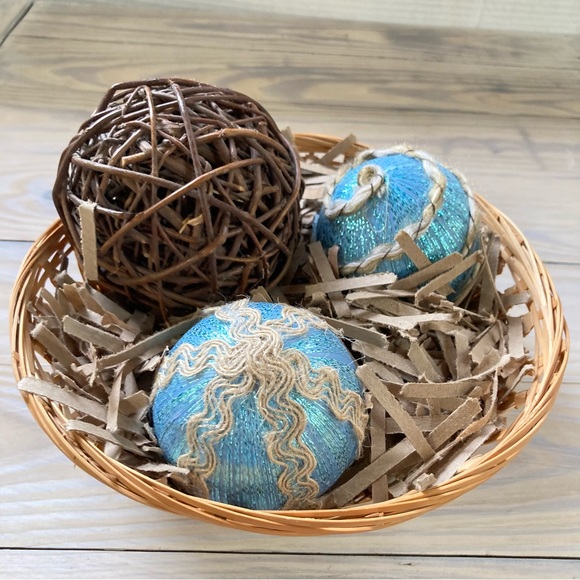 DECORATIVE BASKET Nautical Beach Coastal Centerpiece Filler Orbs Balls Wicker - Picture 7 of 11
